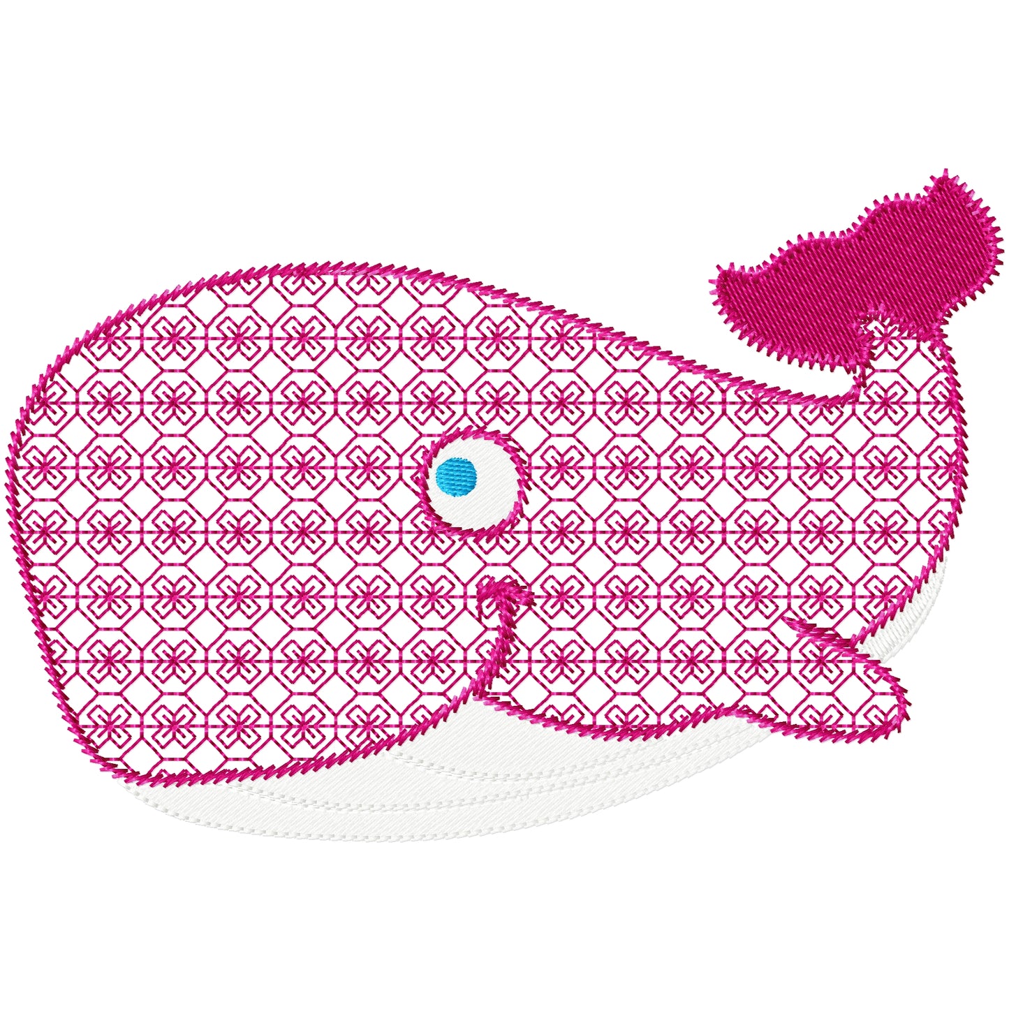 Pink whale machine embroidery design 2 sizes