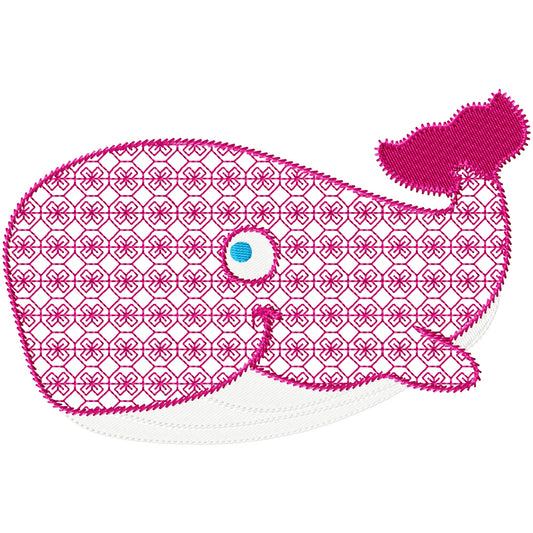 Pink whale machine embroidery design 2 sizes