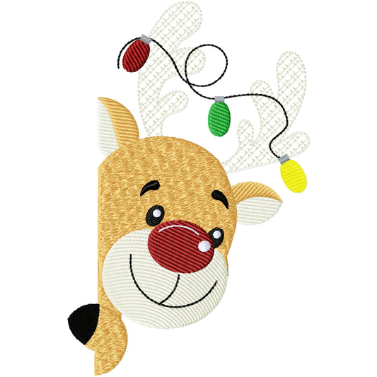 Darling pocket Reindeer machine embroidery design 2 sizes