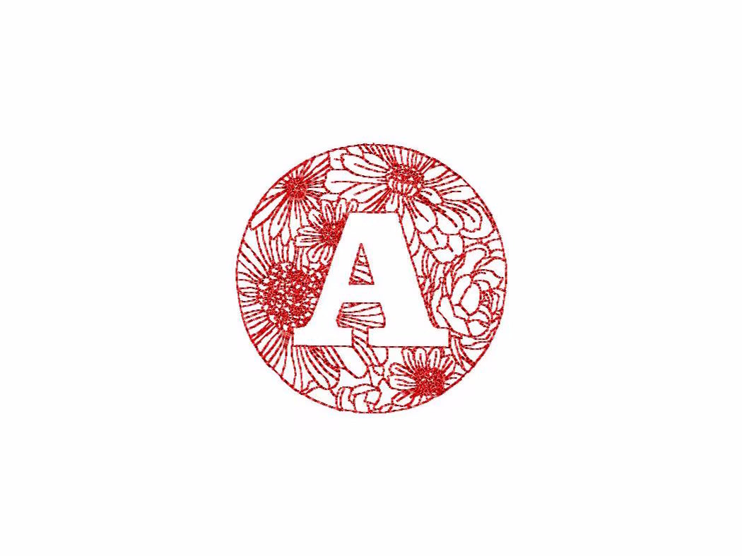 Red work floral monogram machine embroidery design set