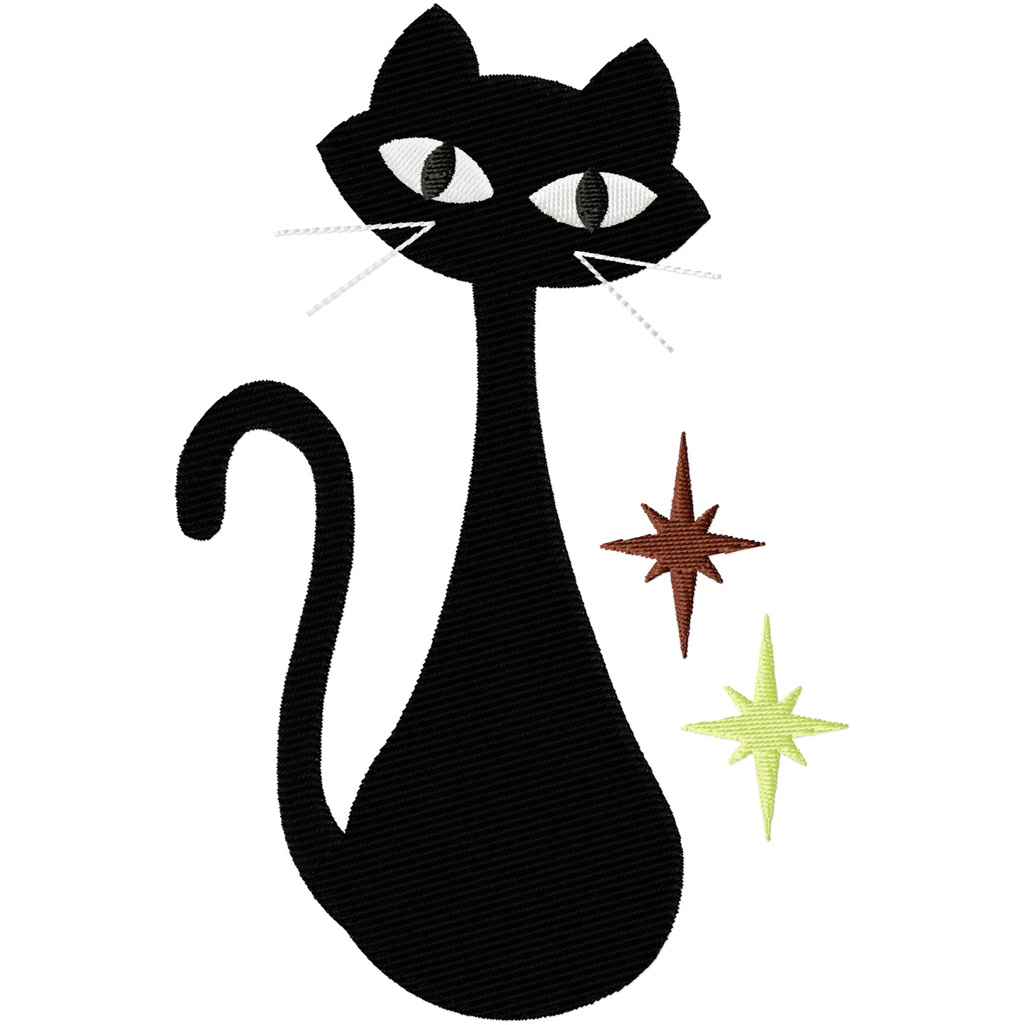 MCM Retro cat with star designs machine embroidery design 2 sizes