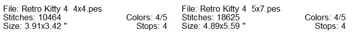 Retro Kitty 4 machine embroidery design 2 sizes