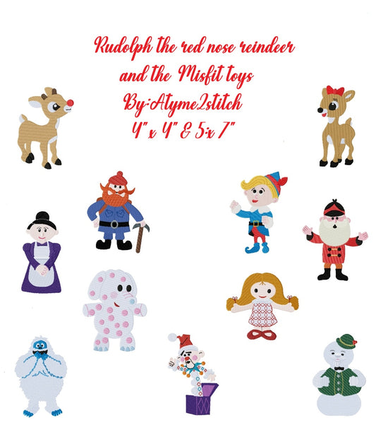 Rudolph and company Christmas machine embroidery design set 2 sizes