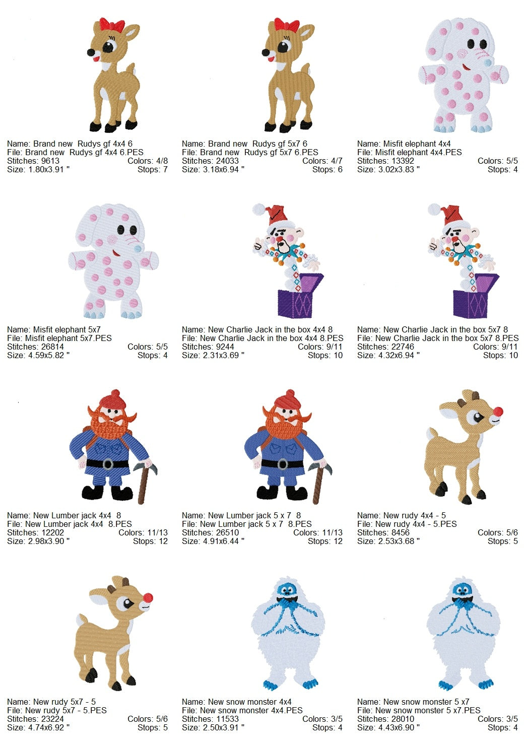 Rudolph and company Christmas machine embroidery design set 2 sizes