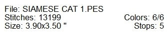 Siamese cat machine embroidery design