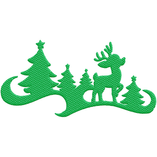 Simple deer and trees silhouette machine embroidery design