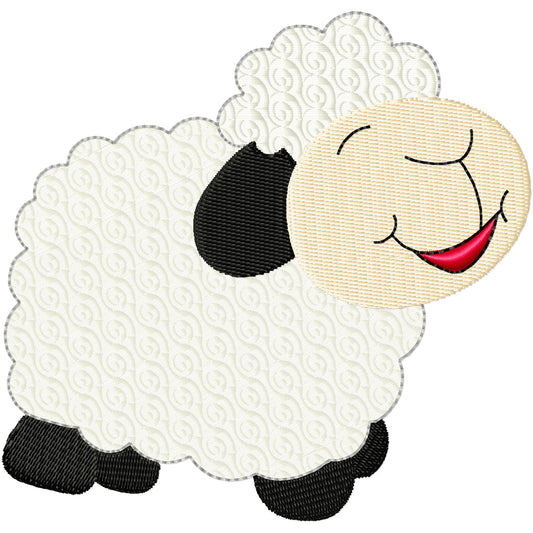 Smiling textured sheep machine embroidery design