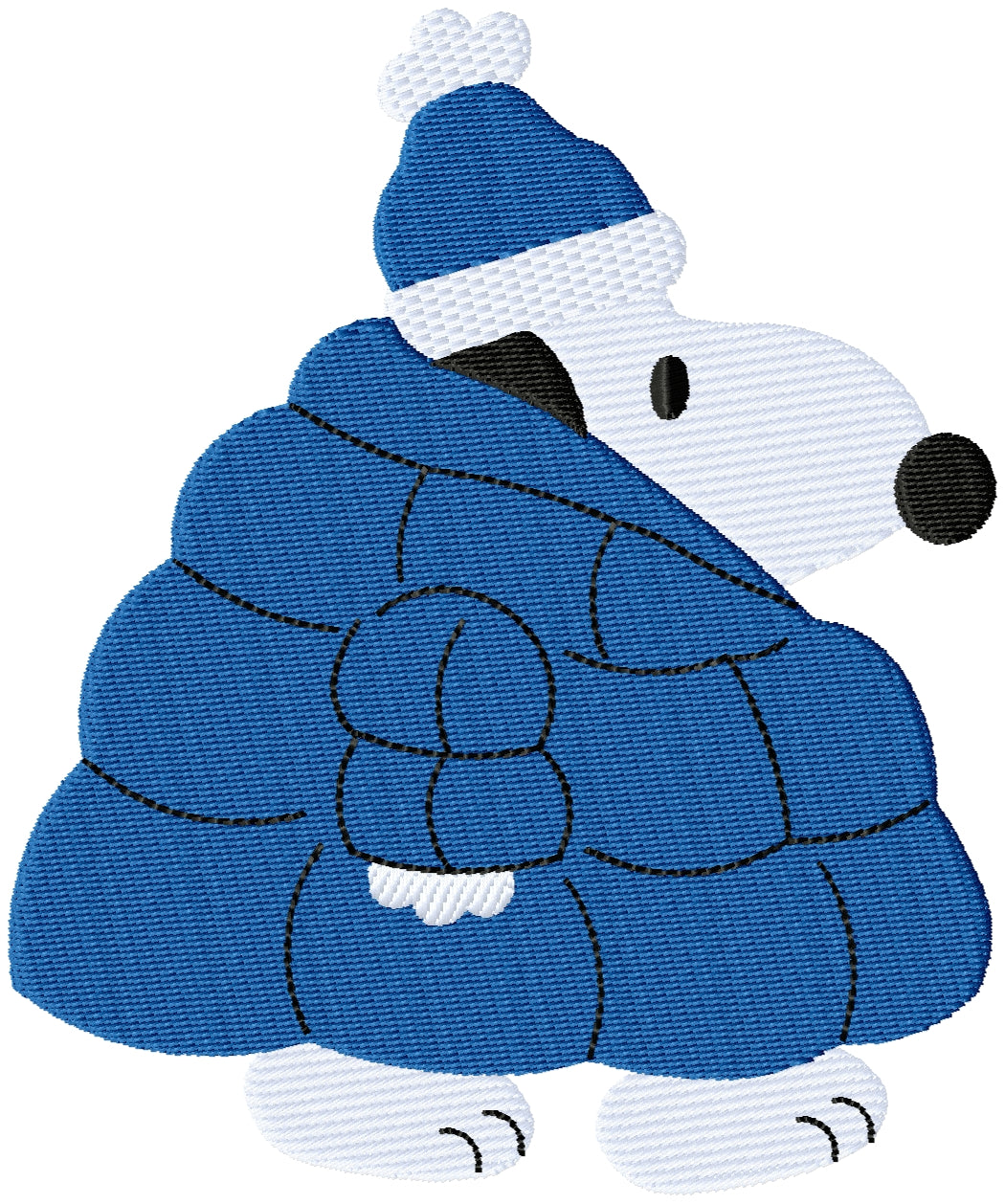 Snoopy wearing a puffer jacket machine embroidery design 2 sizes
