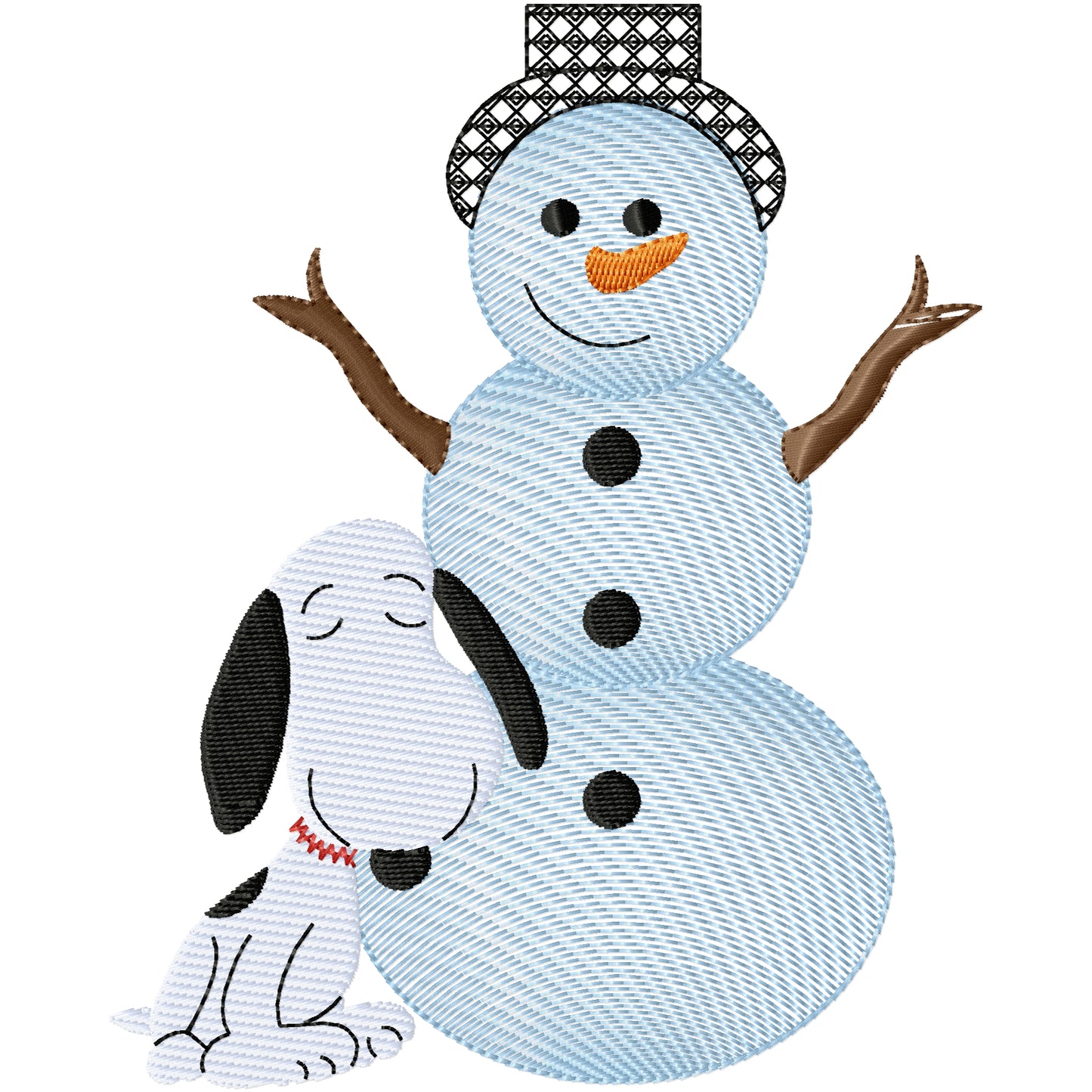 Snoopy with snowman machine embroidery design 2 sizes