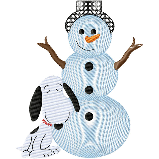 Snoopy with snowman machine embroidery design 2 sizes