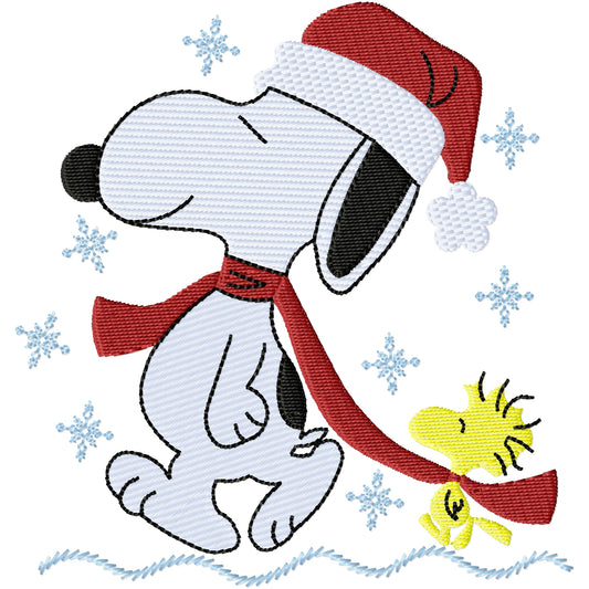 Snow bound Snoopy and Woodstock machine embroidery design 2 sizes