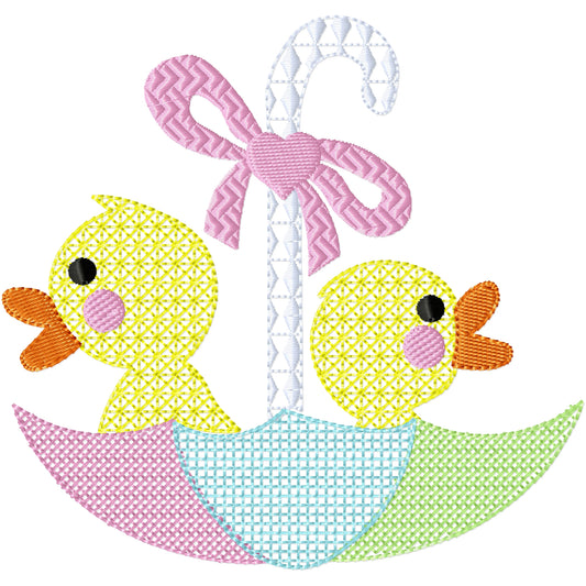 Still getting wet baby ducks in an umbrella upside down machine embroidery design 2 sizes