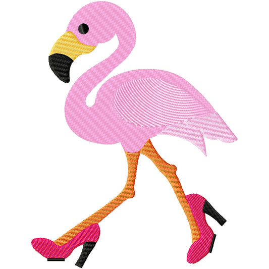 Struttin flamingo wearing high heels machine embroidery design 3 sizes
