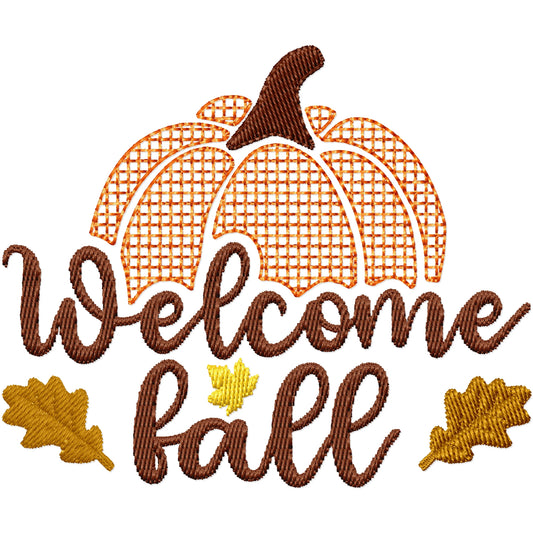 Welcome Fall pumpkin machine embroidery design