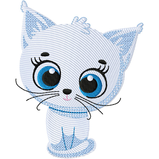 White and blue kitty machine embroidery design 2 sizes