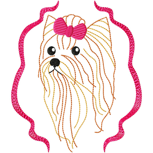 Yorkie swirl 1 machine embroidery design 3 sizes
