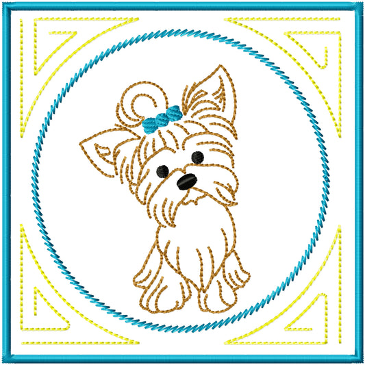 ITH Yorkie coaster machine embroidery design