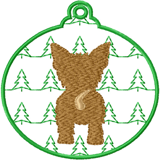 ITH Yorkie canine ornament machine embroidery design