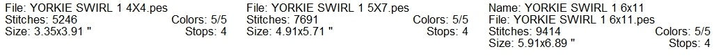 Yorkie swirl 1 machine embroidery design 3 sizes