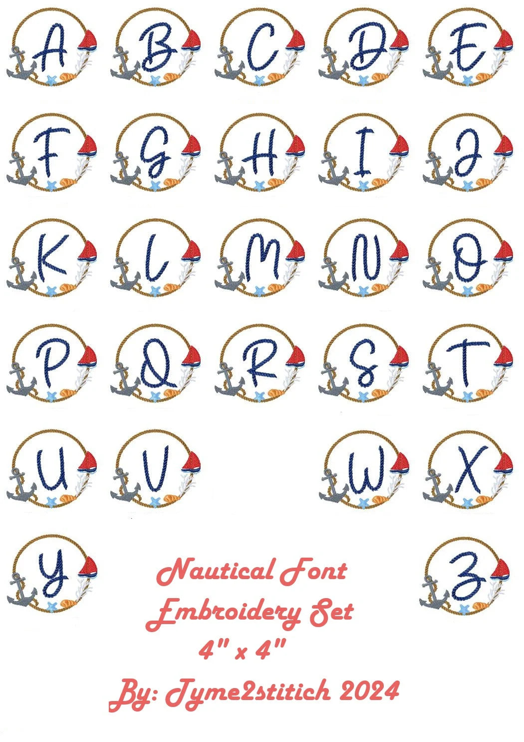 Nautical Monogram machine embroidery designs set